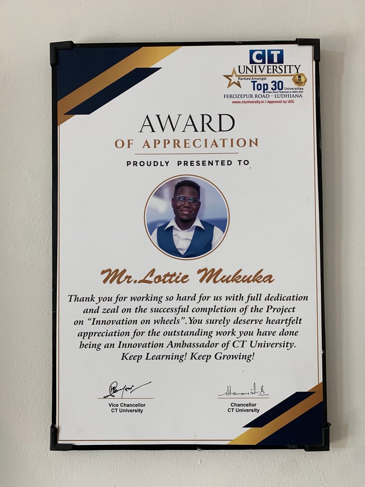 CT University — Ambassador recognition for 'Innovation on Wheels'