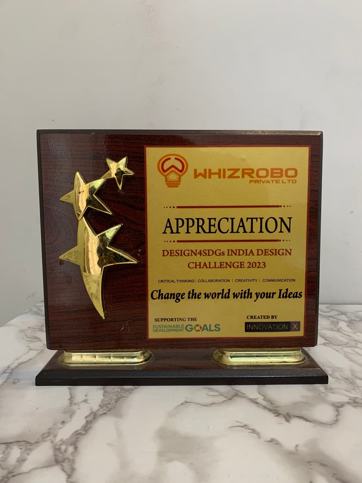 Appreciation award — 'Change the world with your ideas'